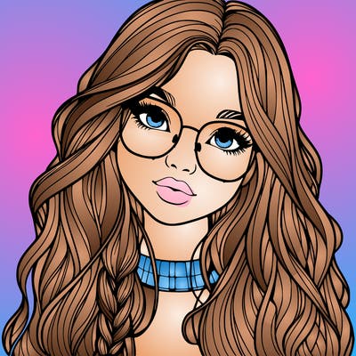 girl with long hair and freckles and glasses realistic