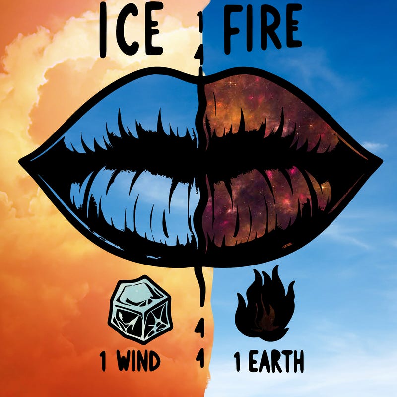 realistic lip split in fourth . 1 fourth ice 1 fire 1wind 1 earth