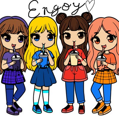 group of girls drinking boba