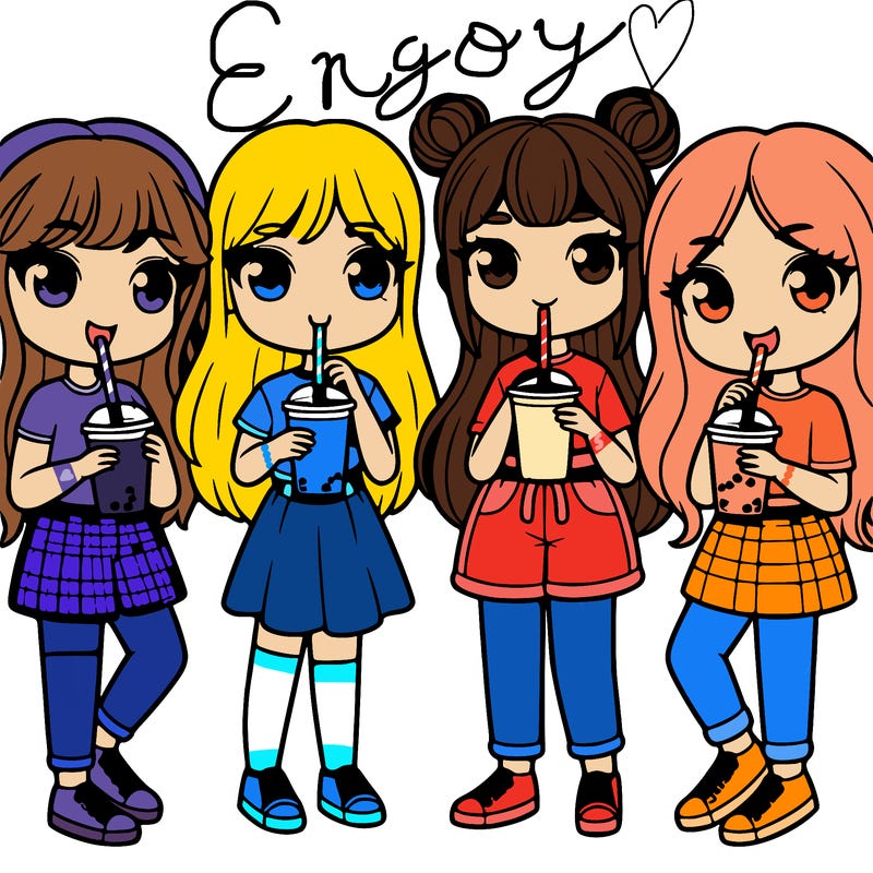 group of girls drinking boba