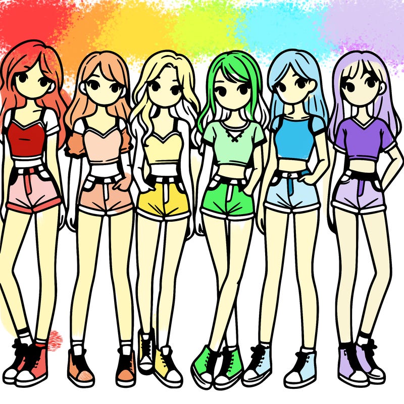 a group of girls wearing crop tops and shorts