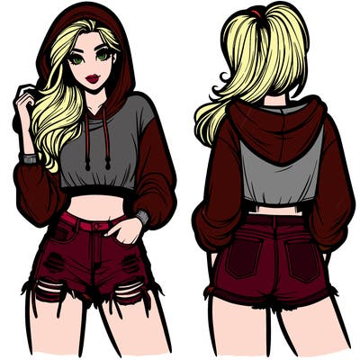 pretty woman in a hoodie and short ripped jeans