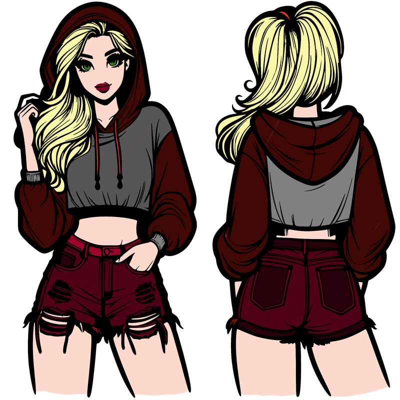 pretty woman in a hoodie and short ripped jeans