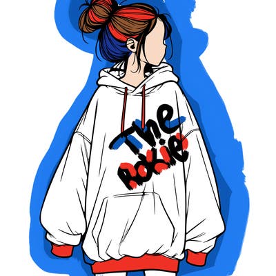 realistic girl with a oversized sweatshirt on and a bun