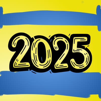 one line scrawled numbers sketch design “2025”