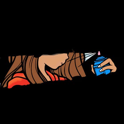 a realistic girl spray painting