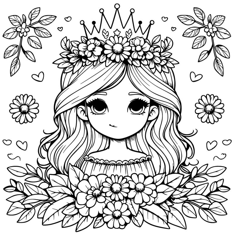 realistic girl with flowers and a crown