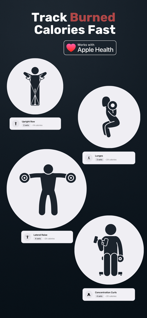 Bite AI: Photo Calorie Counter - Screenshot of Bite AI showing calorie tracking for exercises like lunges and rows with Apple Health integration