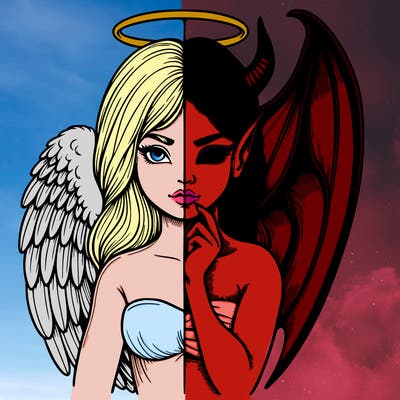 realistic angel half demon