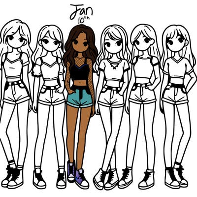 a group of girls wearing crop tops and shorts