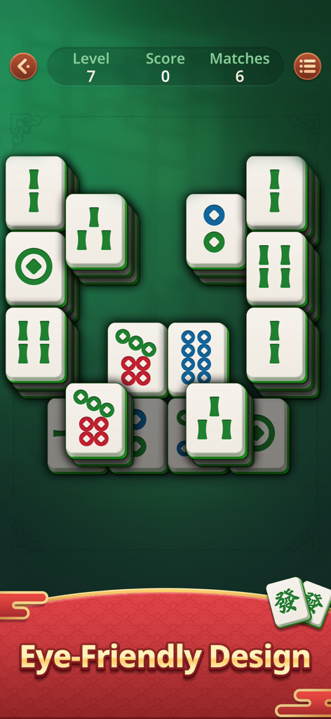 Mahjong Epic gameplay screenshot featuring clear tiles and an eye-friendly design