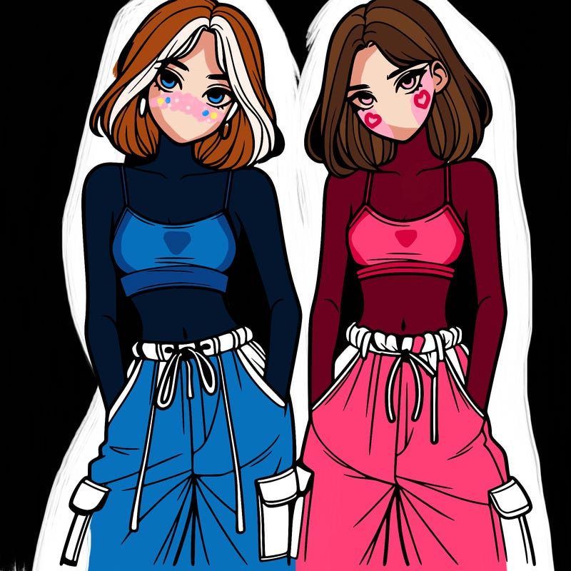 two girls with crop top with baggy pants