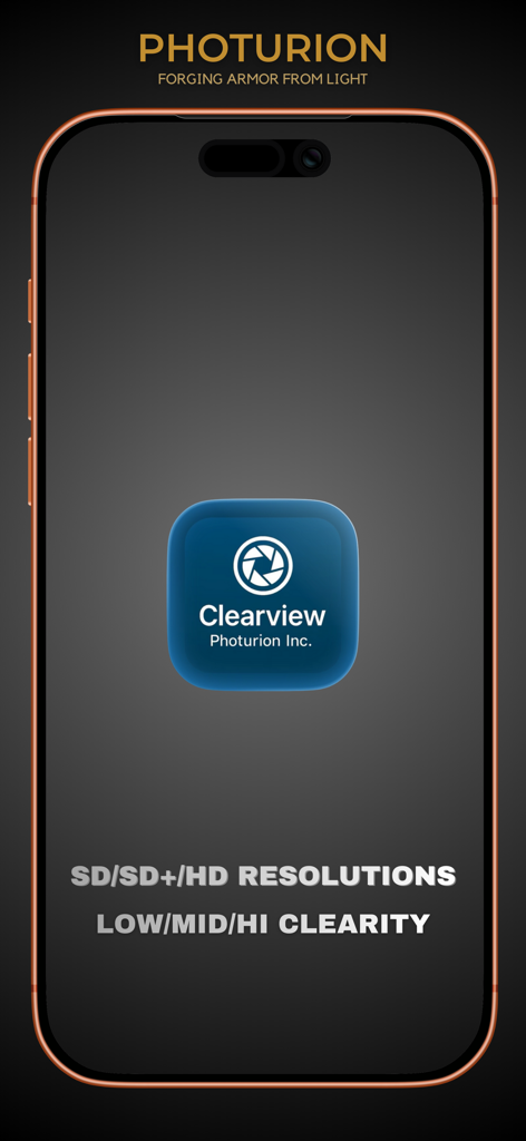 ClearView Basic - iPhone display of ClearView Basic app interface highlighting available SD HD resolutions and clarity settings