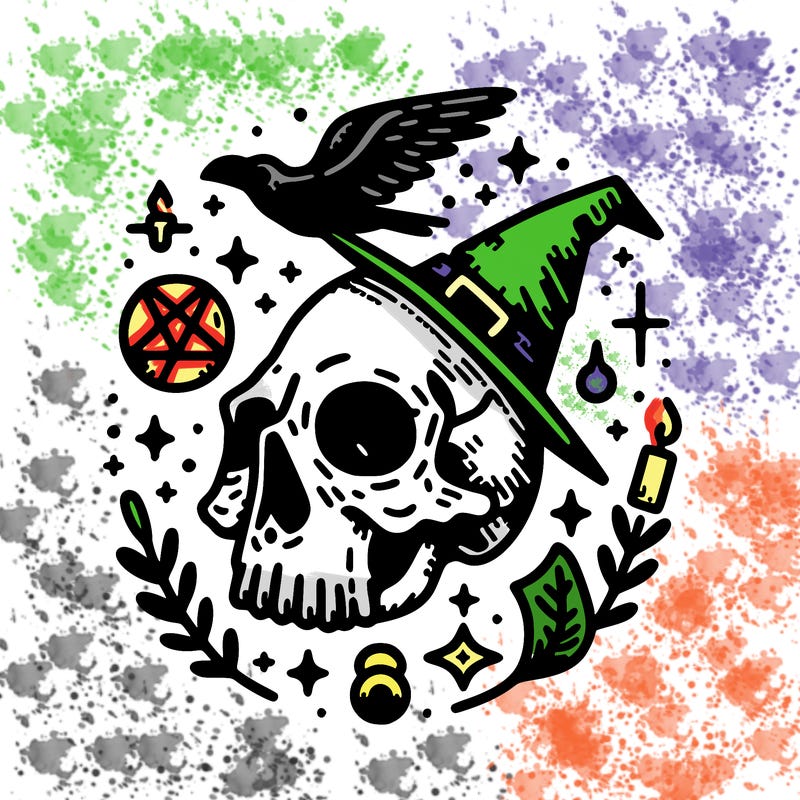 crow skull with witchcraft around it