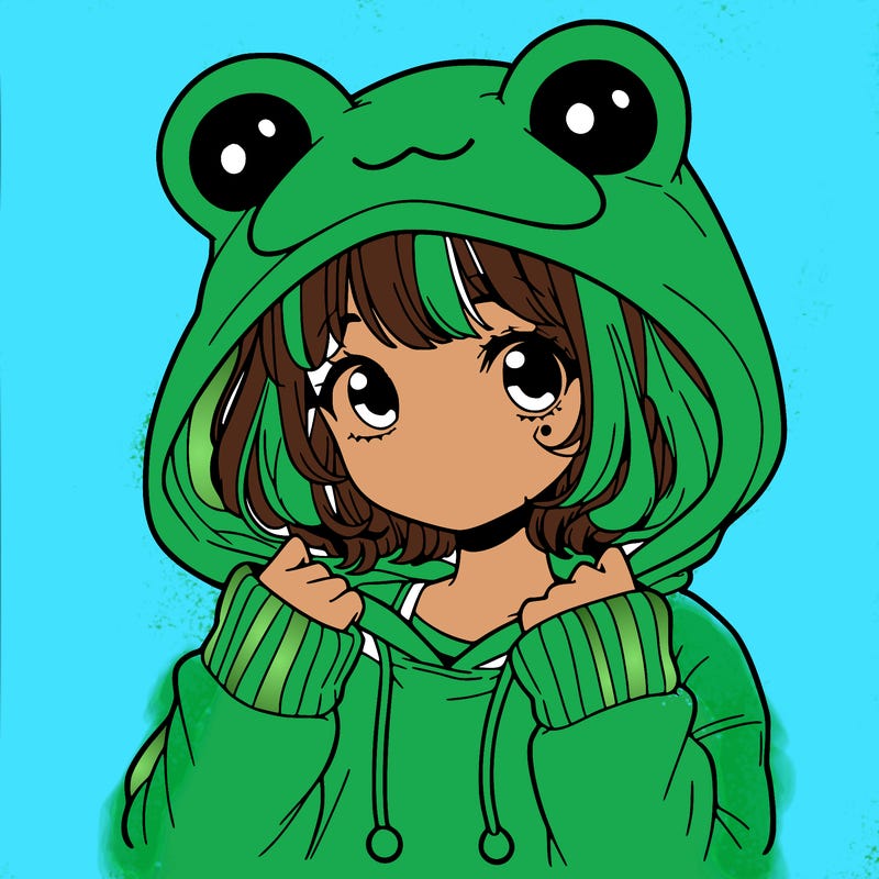 a cute teenage girl wearing a frog hoodie