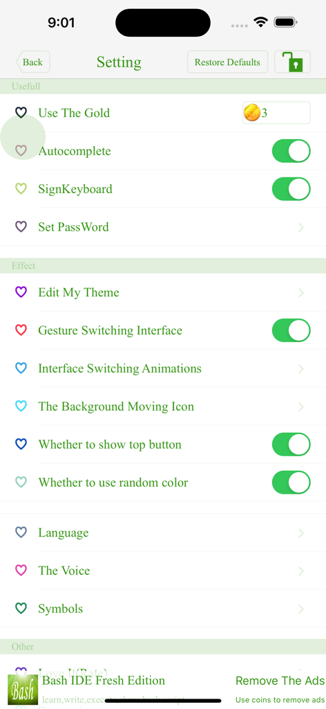 Ruby IDE Fresh Edition - Ruby IDE Fresh Edition settings screen with coding and interface customization options