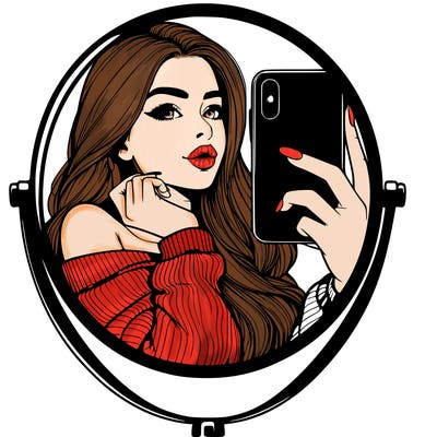 realistic girl taking mirror selfie beautiful