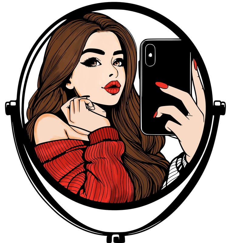 realistic girl taking mirror selfie beautiful