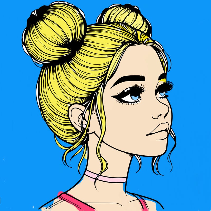 realistic girl with buns on the top of her head