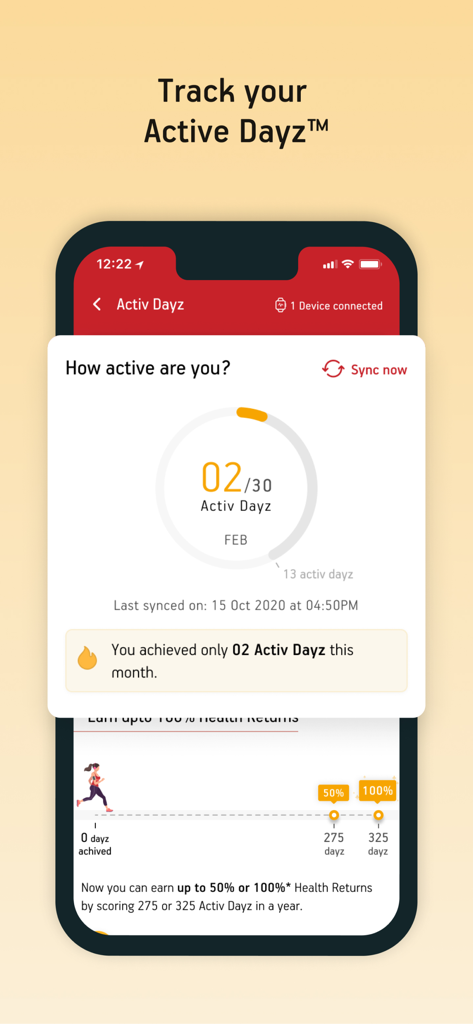 Activ Health - 月間のActive Dayzとフィットネス特典を追跡するActiv Healthアプリの画面