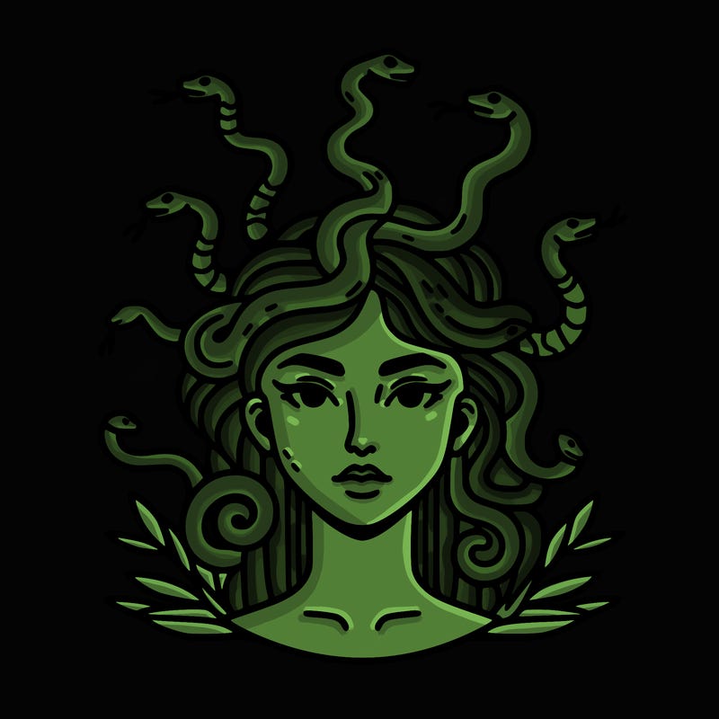 realistic woman snakes growing out of head