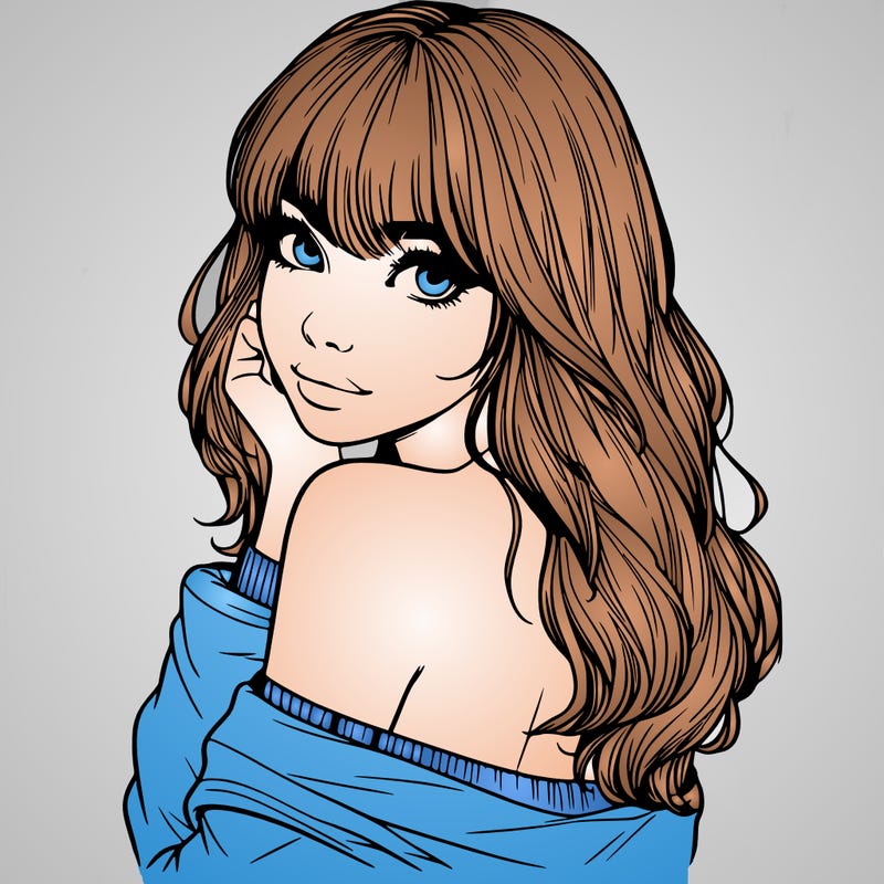realistic girl with bangs looking over her shoulder