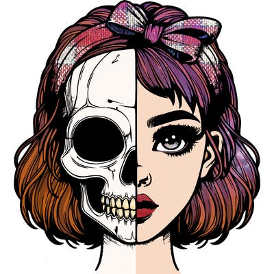 realistic girl with half skull mask