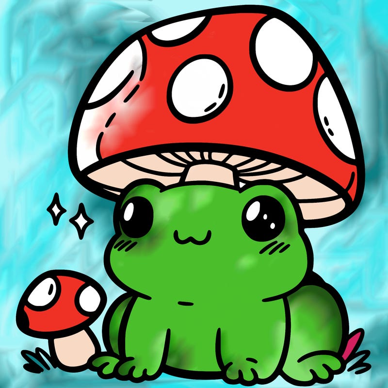 a cute frog with a mushroom hat