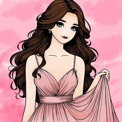 realistic girl in flowy silky prom dress