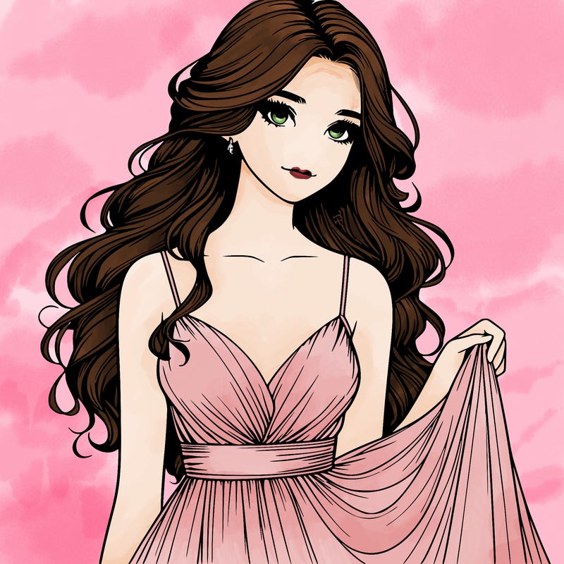 realistic girl in flowy silky prom dress