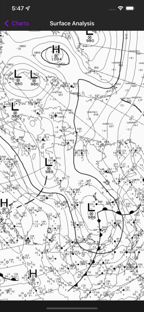 Canada Weather - Carta meteorológica de análisis de superficie que muestra sistemas de alta y baja presión e isobaras para Canadá