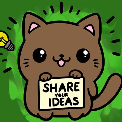 a cute cat saying share your ideas