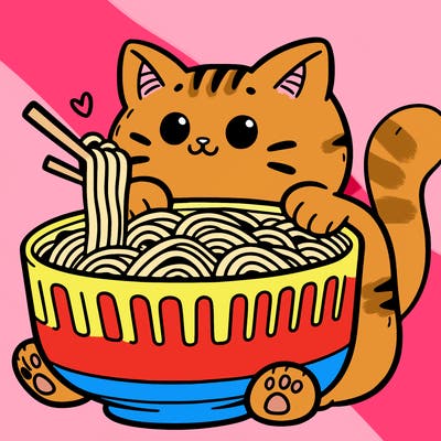 cat with ramen