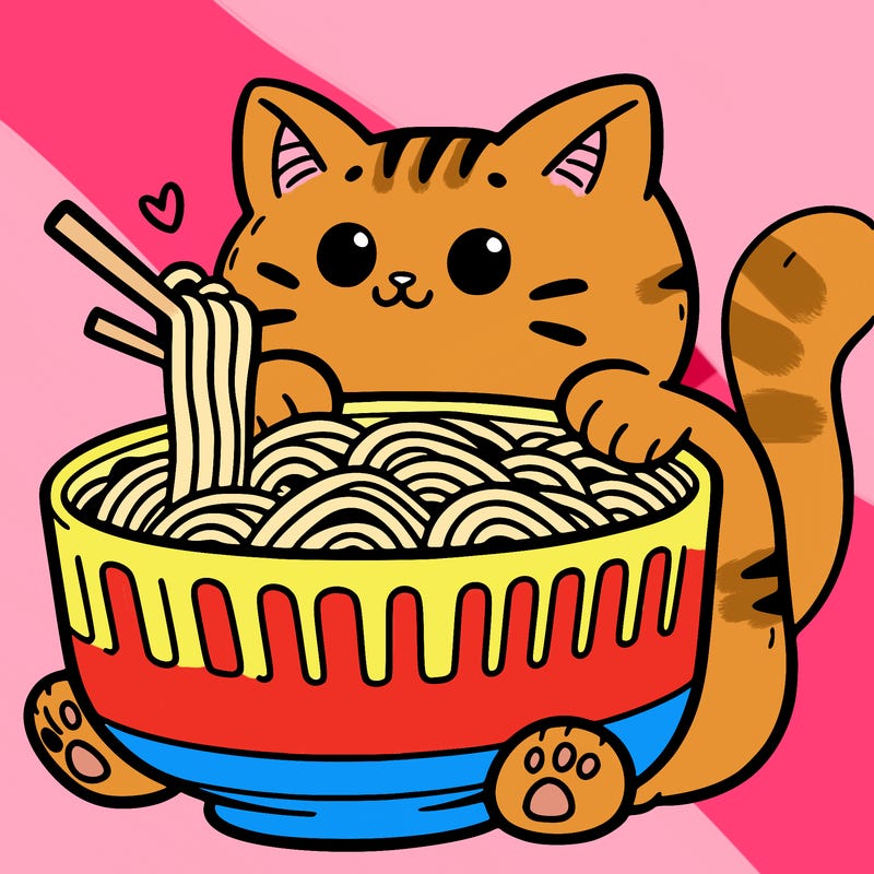 cat with ramen