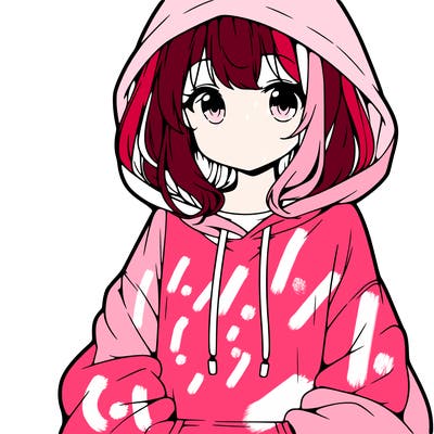 anime girl wearing an oversized hoodie