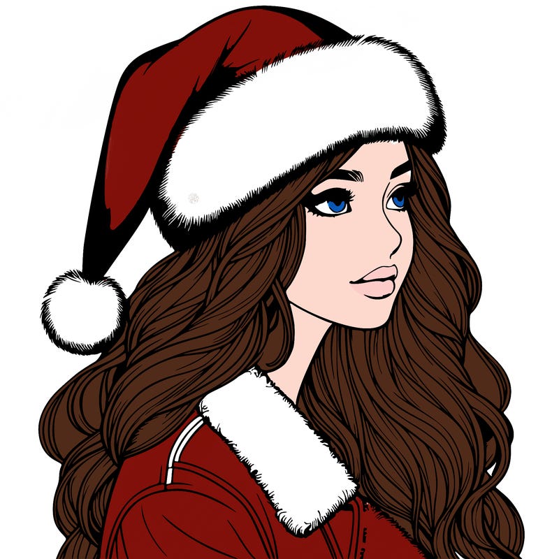 realistic girl in santa hat