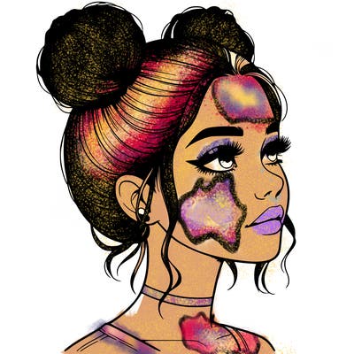 realistic girl with buns on the top of her head