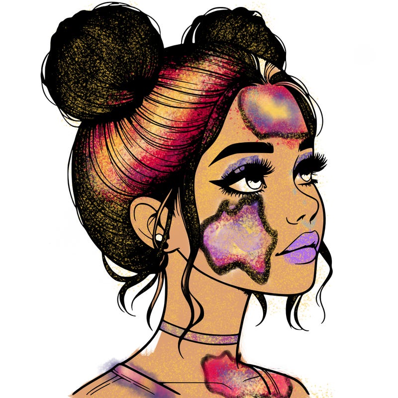 realistic girl with buns on the top of her head