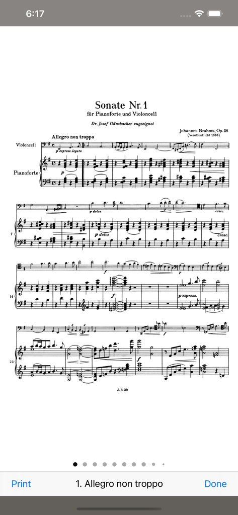 Brahms Cello Sonata No 1 Allegro non troppo sheet music on mobile screen