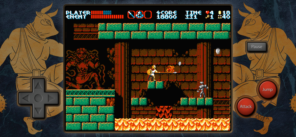 Jugabilidad de plataformas de acción estilo 8 bits de The Curse of Issyos con controles en pantalla
