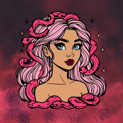 realistic girl with snakes as hair