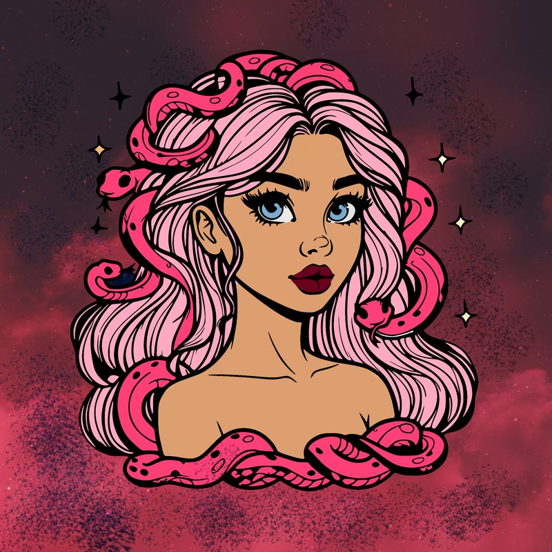 realistic girl with snakes as hair