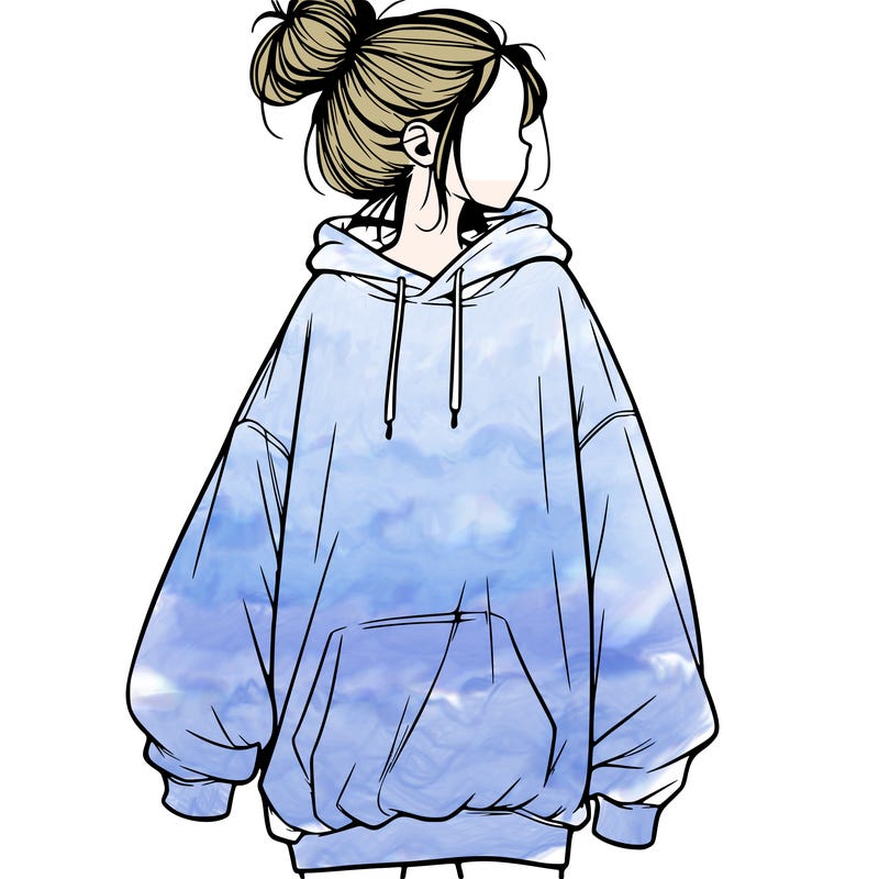 realistic girl with a oversized sweatshirt on and a bun