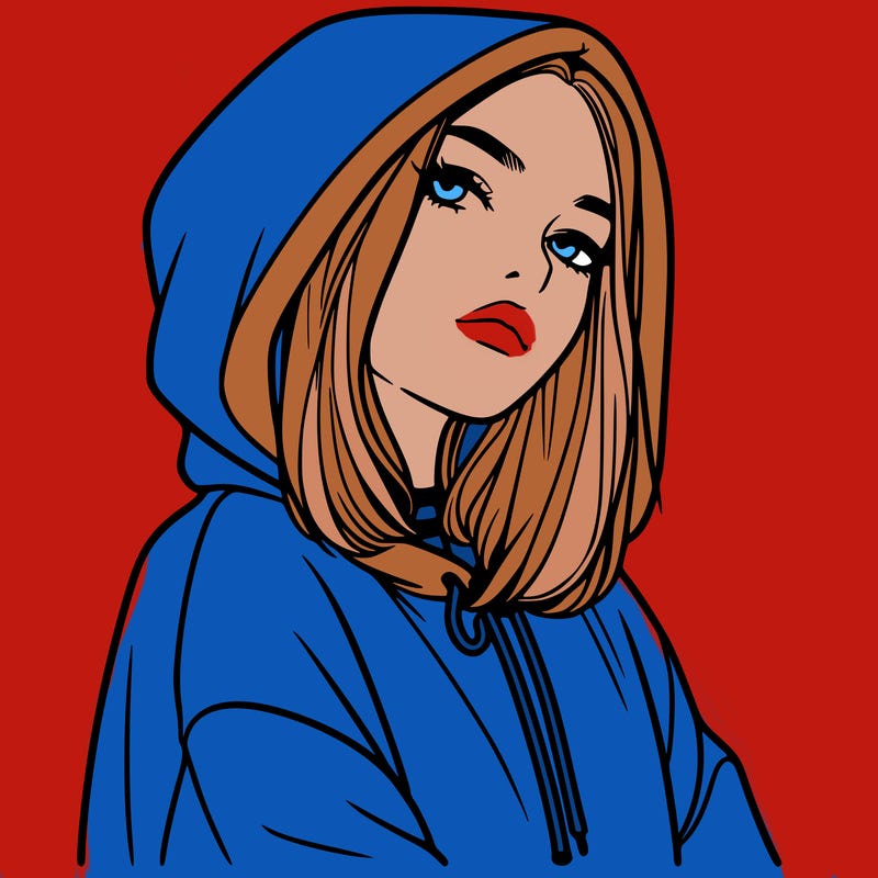 a realistic girl in a hoodie
