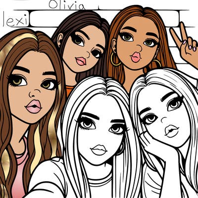 group of teen girls friends y2k up close in a selfie