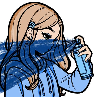 a realistic girl spray painting