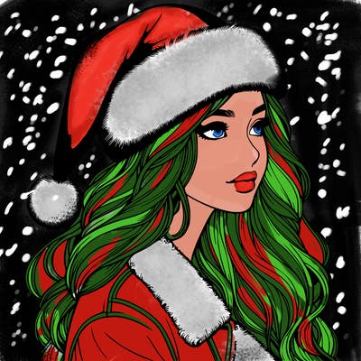 realistic girl in santa hat