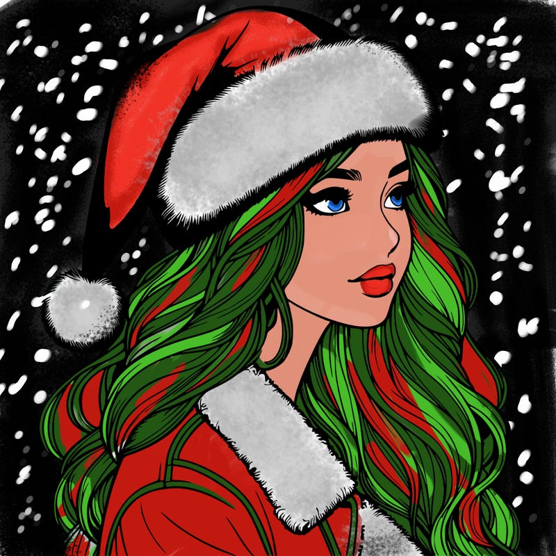 realistic girl in santa hat