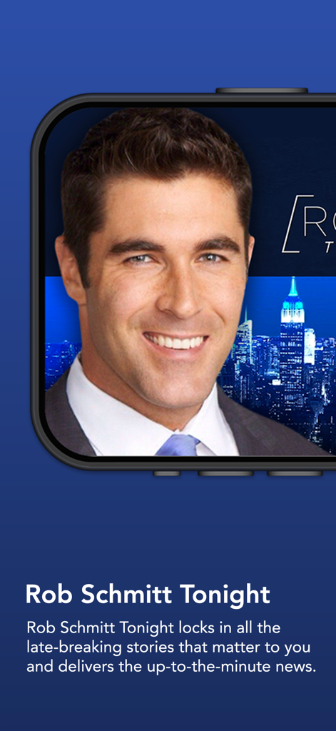 Newsmax - Newsmaxアプリの画面。Rob Schmitt Tonightニュース番組が特集されています。