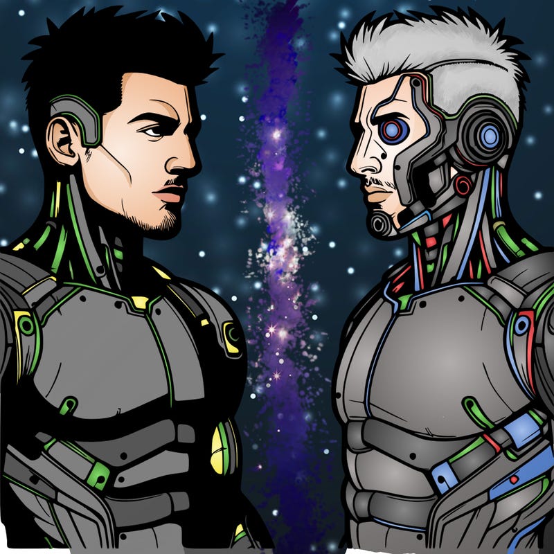 realistic cyberpunk man in a pose